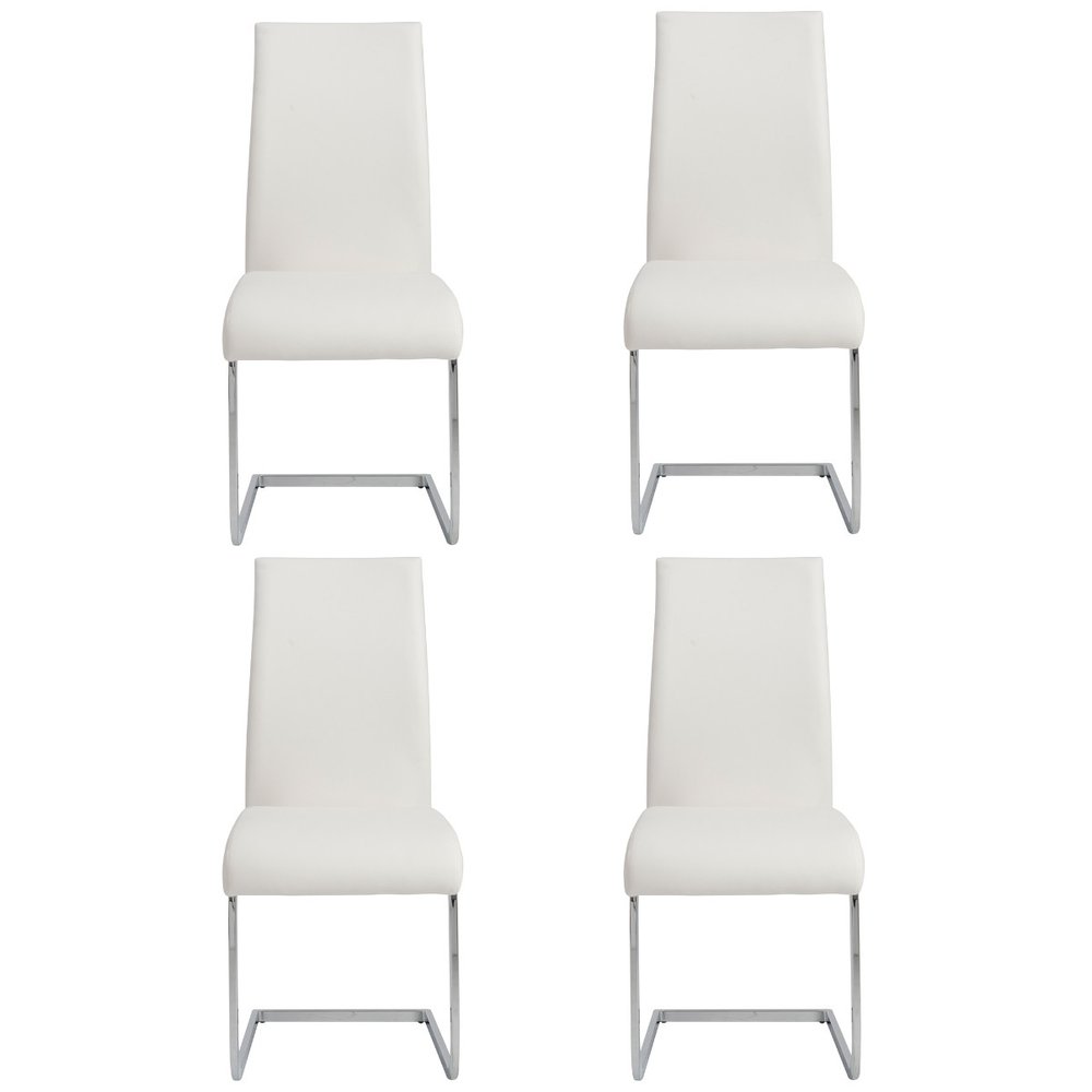 Set of Four White and Silver Upholstered Leather Dining Side Chairs HomeRoots