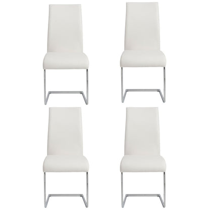 Set of Four White and Silver Upholstered Leather Dining Side Chairs HomeRoots