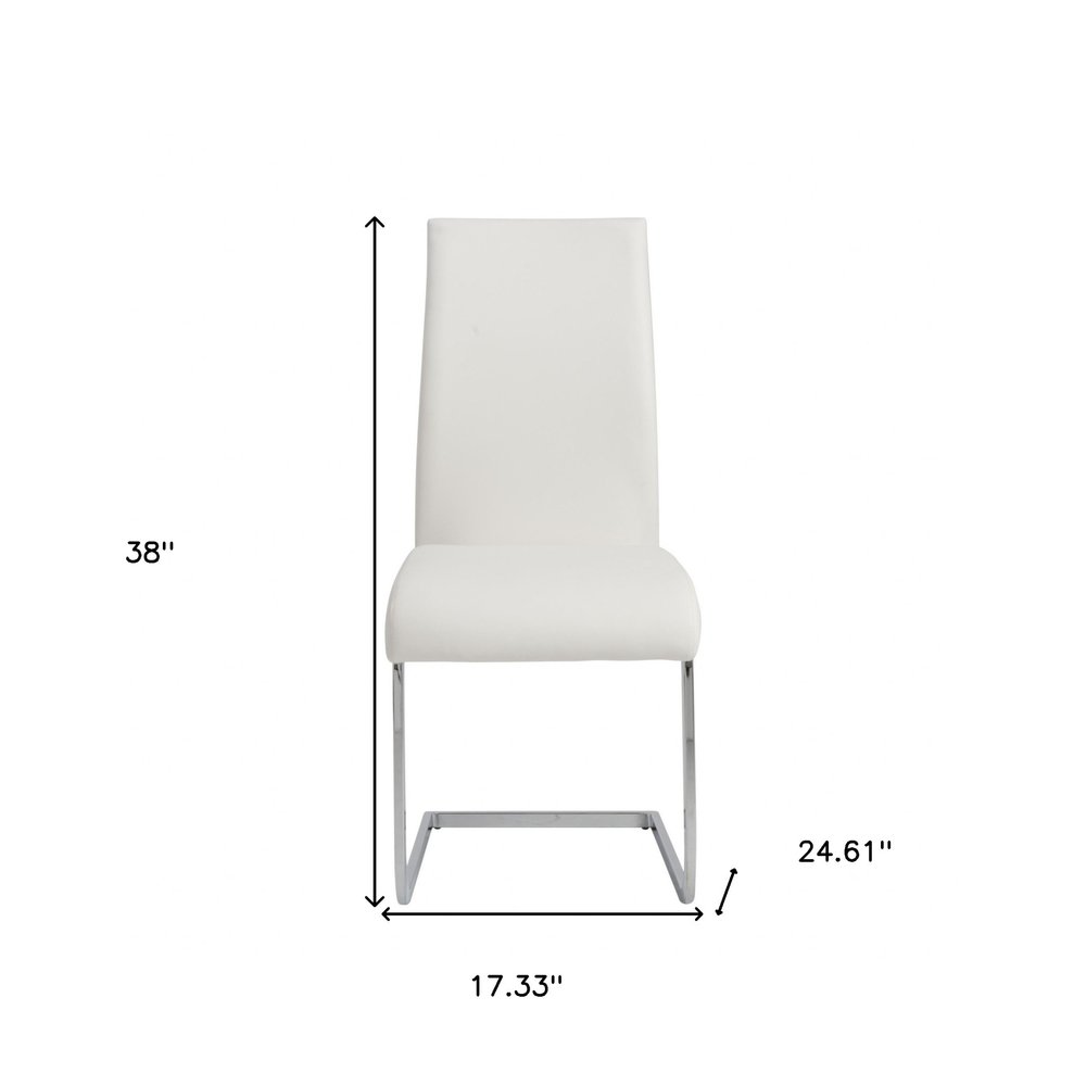 Set of Four White and Silver Upholstered Leather Dining Side Chairs HomeRoots