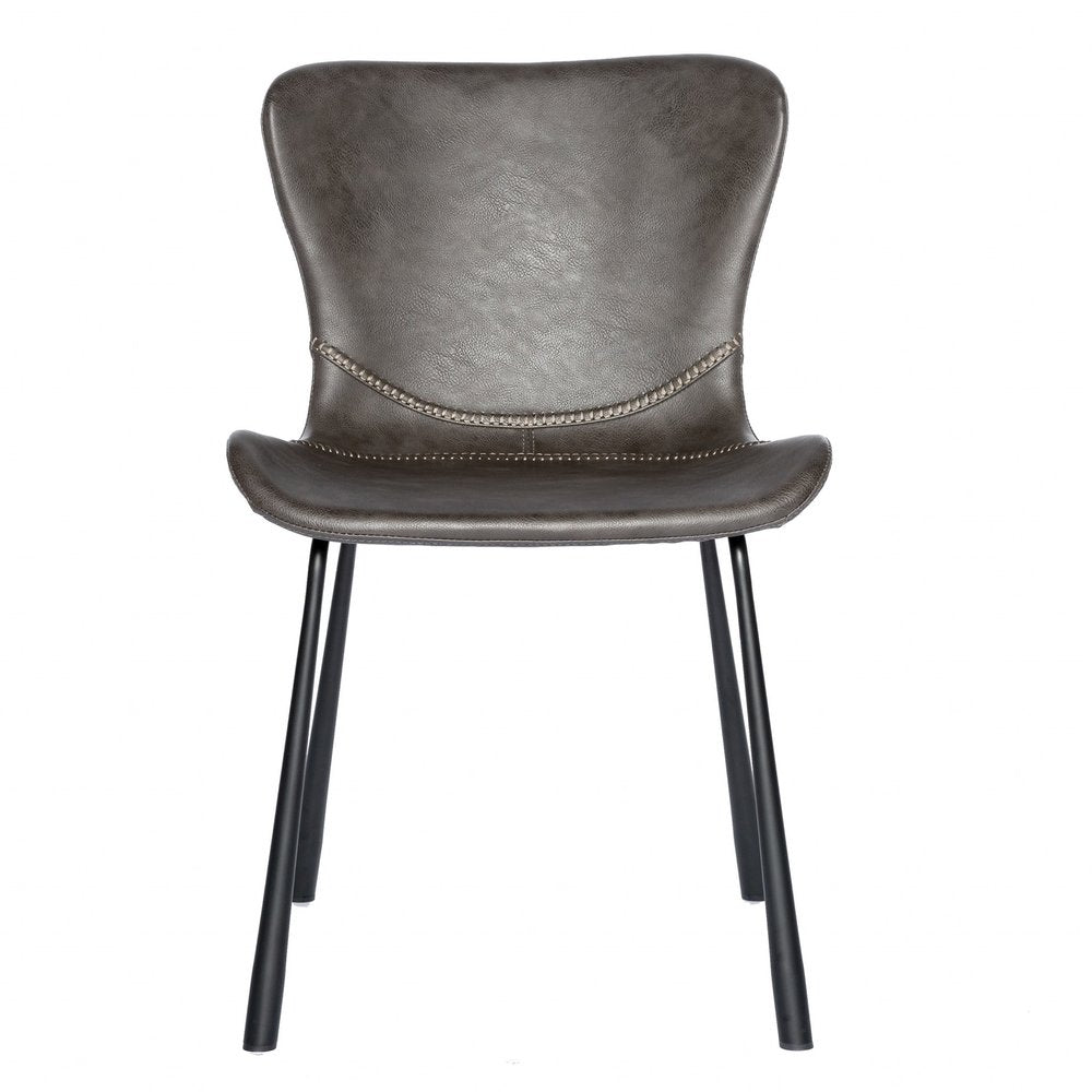 Set of Two Gray and Silver Upholstered Leather Dining Side Chairs HomeRoots