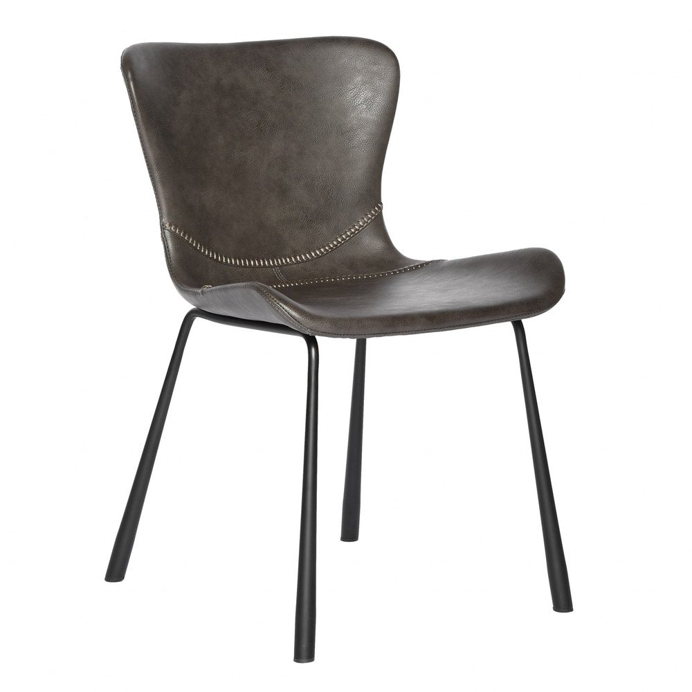 Set of Two Gray and Silver Upholstered Leather Dining Side Chairs HomeRoots