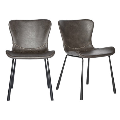Set of Two Gray and Silver Upholstered Leather Dining Side Chairs HomeRoots