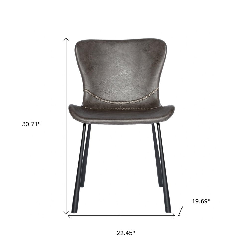 Set of Two Gray and Silver Upholstered Leather Dining Side Chairs HomeRoots