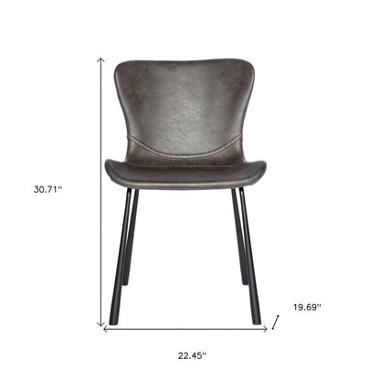 Set of Two Gray and Silver Upholstered Leather Dining Side Chairs HomeRoots