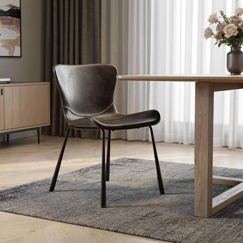 Set of Two Gray and Silver Upholstered Leather Dining Side Chairs HomeRoots