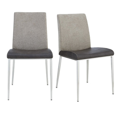 Set of Two Light Gray And Silver Upholstered Fabric Dining Side Chairs HomeRoots