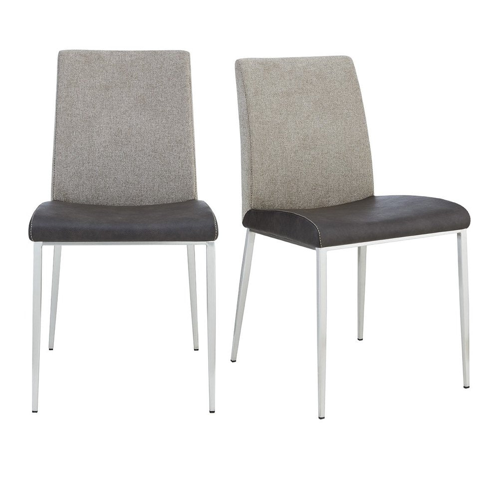 Set of Two Light Gray And Silver Upholstered Fabric Dining Side Chairs HomeRoots