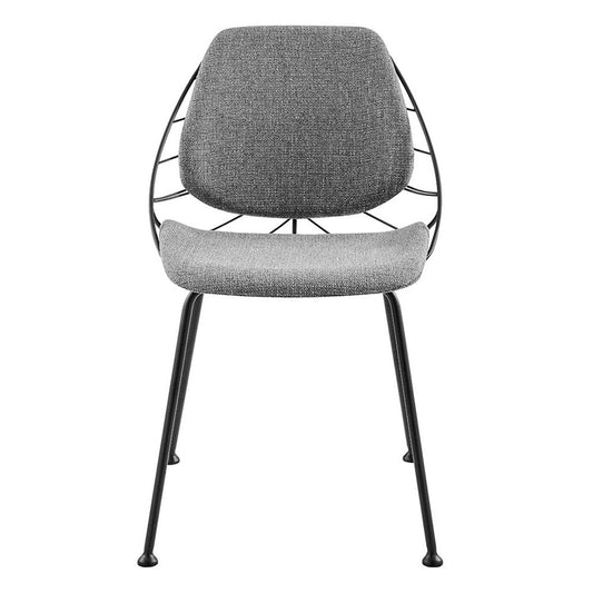 Set of Two Light Gray And Black Upholstered Fabric Dining Side Chairs HomeRoots