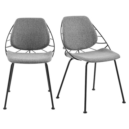 Set of Two Light Gray And Black Upholstered Fabric Dining Side Chairs