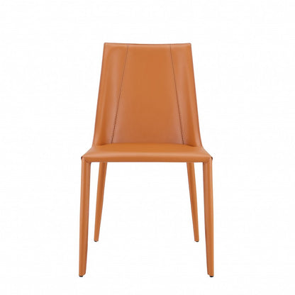 Terra Cotta Upholstered Leather Dining Side Chair HomeRoots
