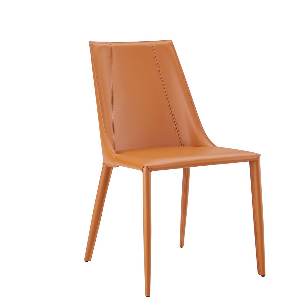 Terra Cotta Upholstered Leather Dining Side Chair HomeRoots