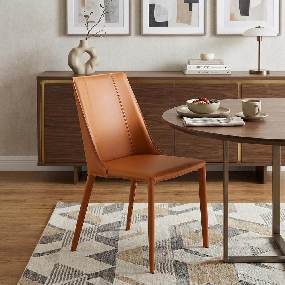 Terra Cotta Upholstered Leather Dining Side Chair HomeRoots