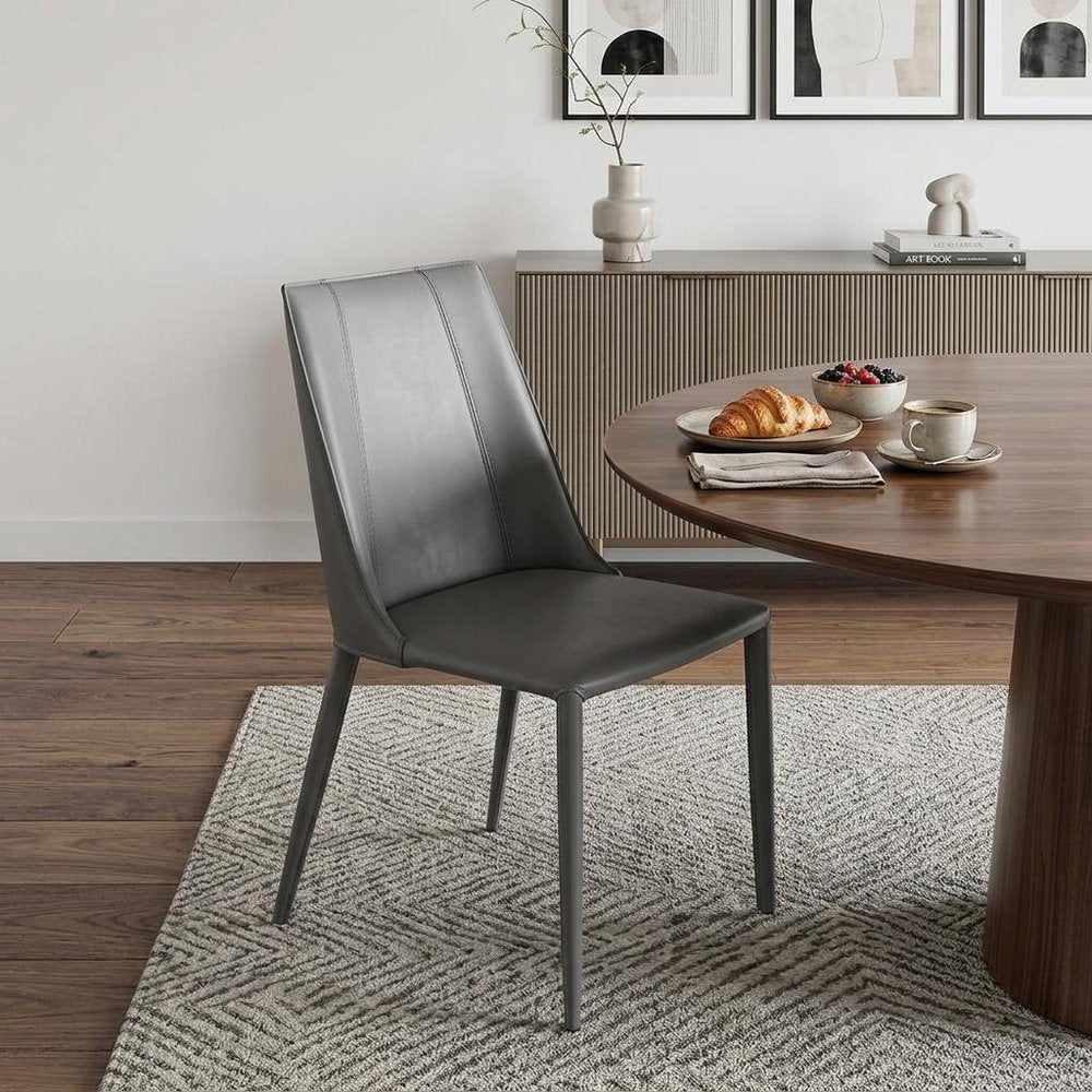 Gray Upholstered Leather Dining Side Chair HomeRoots