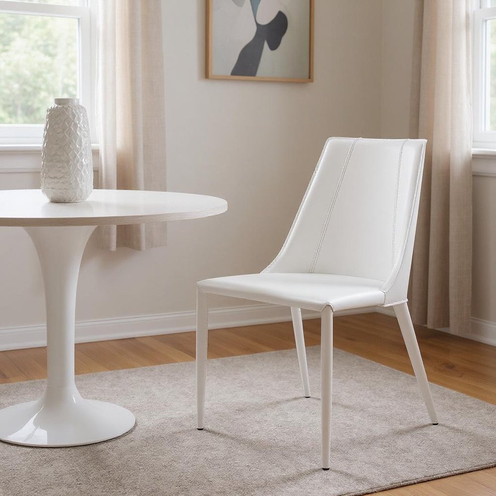 White Upholstered Leather Dining Side Chair HomeRoots