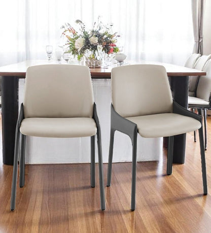 Set of Two Gray and Black Upholstered Leather Dining Side Chairs HomeRoots