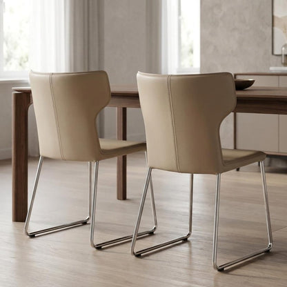 Set of Two Beige Upholstered Leather Curved Back Dining Side Chairs HomeRoots