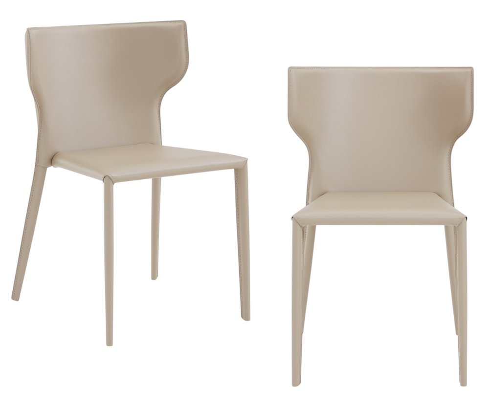 Set of Two Beige Upholstered Leather Curved Back Dining Side Chairs HomeRoots