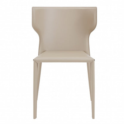 Set of Two Beige Upholstered Leather Curved Back Dining Side Chairs HomeRoots