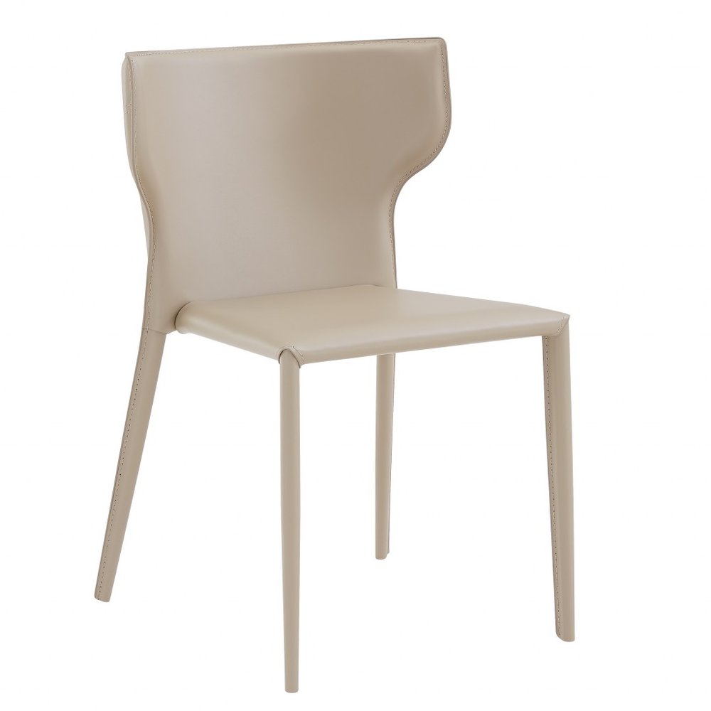 Set of Two Beige Upholstered Leather Curved Back Dining Side Chairs HomeRoots