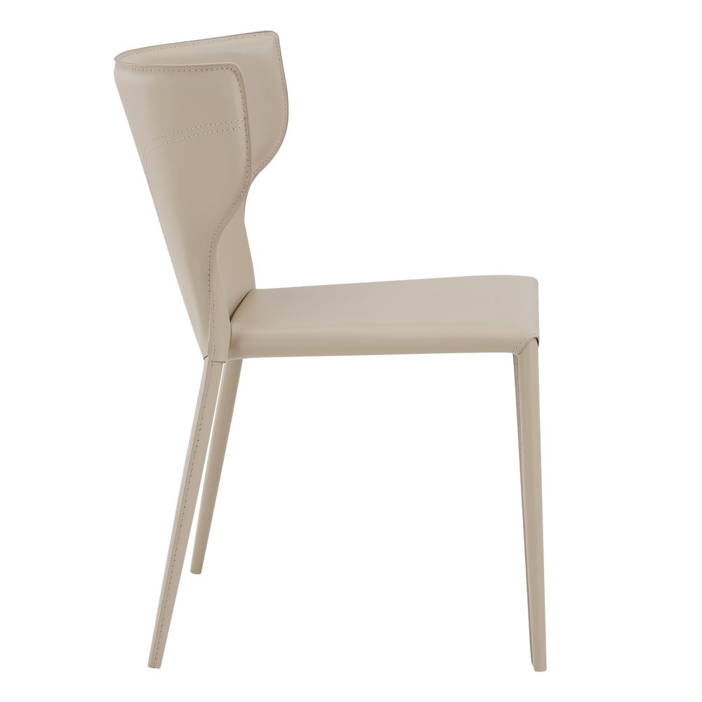 Set of Two Beige Upholstered Leather Curved Back Dining Side Chairs HomeRoots