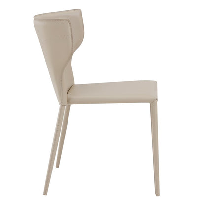 Set of Two Beige Upholstered Leather Curved Back Dining Side Chairs HomeRoots