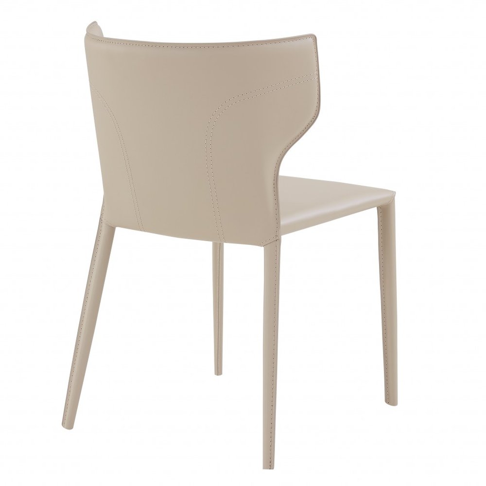 Set of Two Beige Upholstered Leather Curved Back Dining Side Chairs HomeRoots