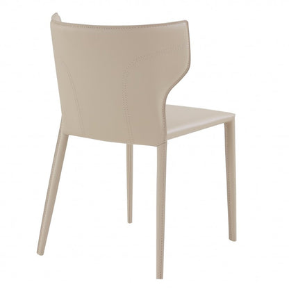 Set of Two Beige Upholstered Leather Curved Back Dining Side Chairs HomeRoots