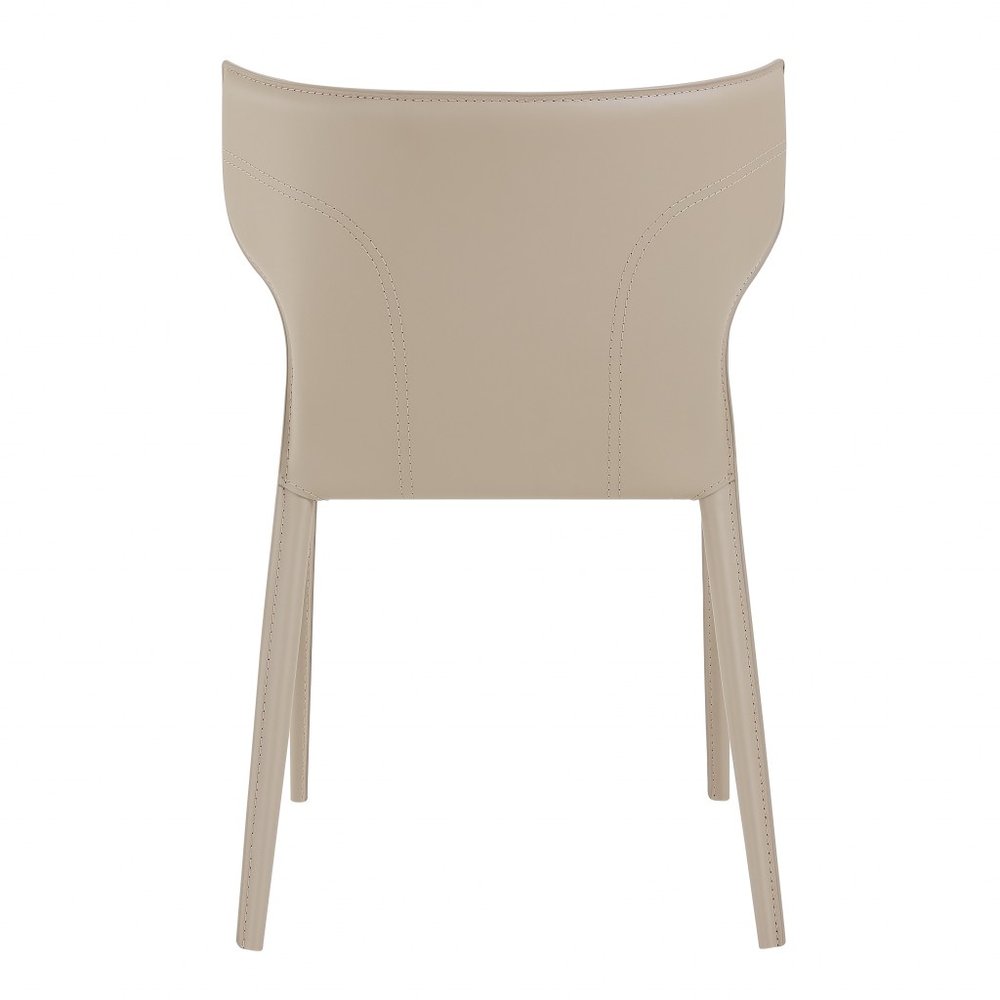 Set of Two Beige Upholstered Leather Curved Back Dining Side Chairs HomeRoots