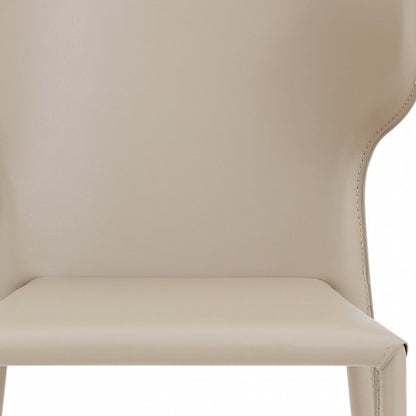 Set of Two Beige Upholstered Leather Curved Back Dining Side Chairs HomeRoots