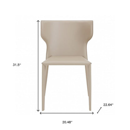 Set of Two Beige Upholstered Leather Curved Back Dining Side Chairs HomeRoots