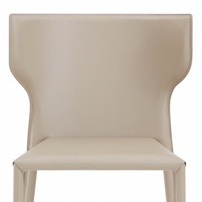 Set of Two Beige Upholstered Leather Curved Back Dining Side Chairs HomeRoots