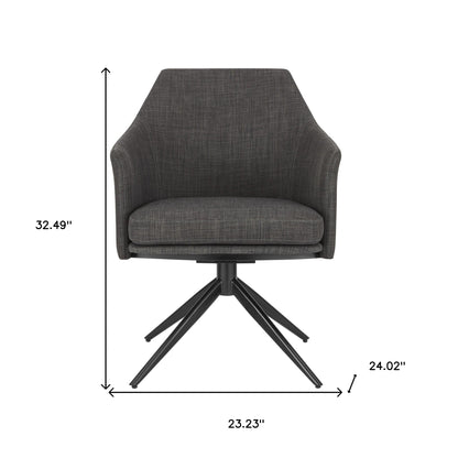 Dark Gray And Black Upholstered Fabric Dining Arm Chair