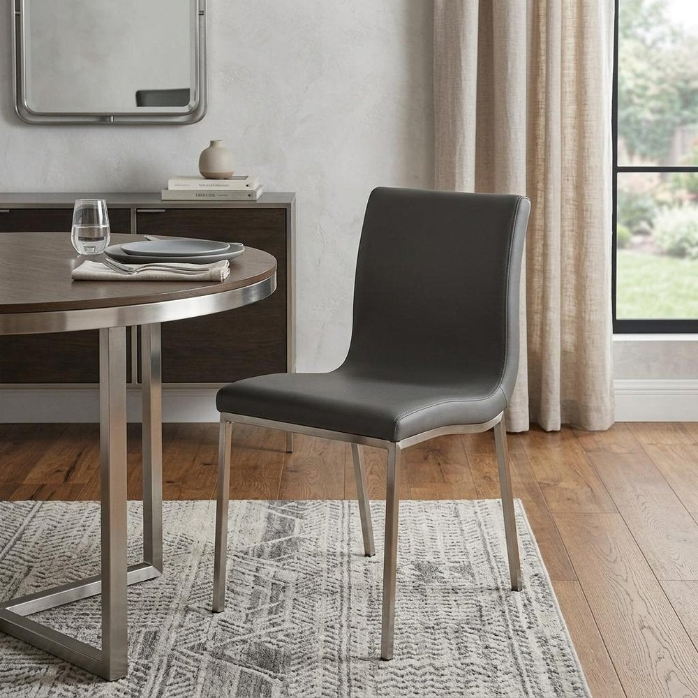 Set of Two Gray And Silver Upholstered Leather Dining Side Chairs HomeRoots