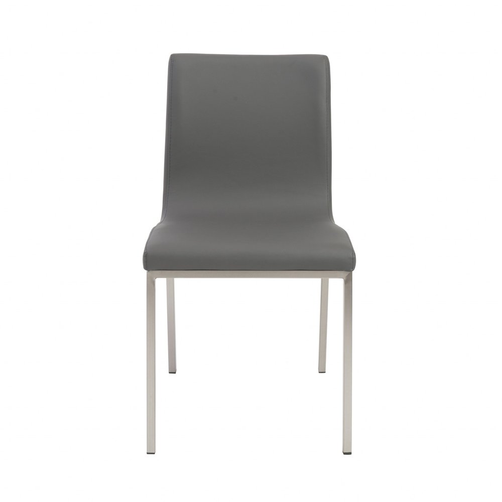 Set of Two Gray And Silver Upholstered Leather Dining Side Chairs HomeRoots