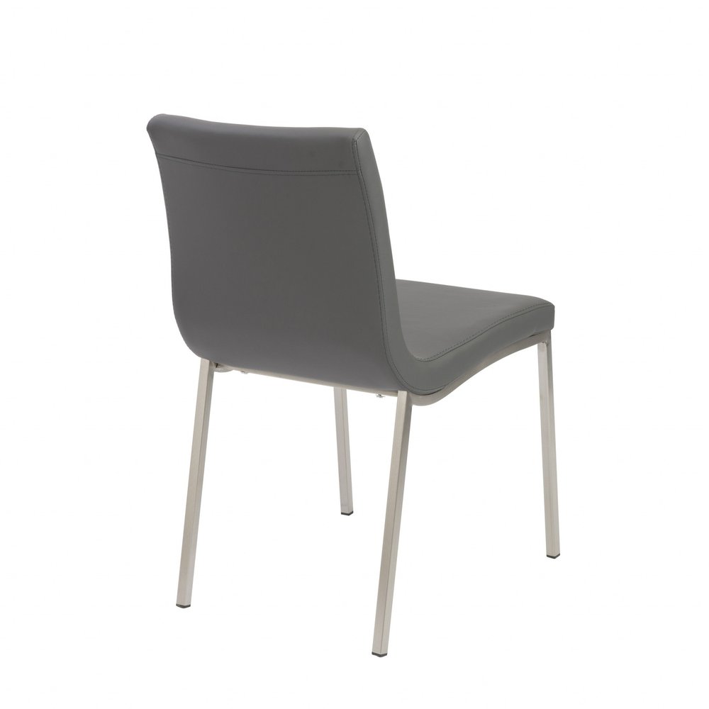 Set of Two Gray And Silver Upholstered Leather Dining Side Chairs HomeRoots