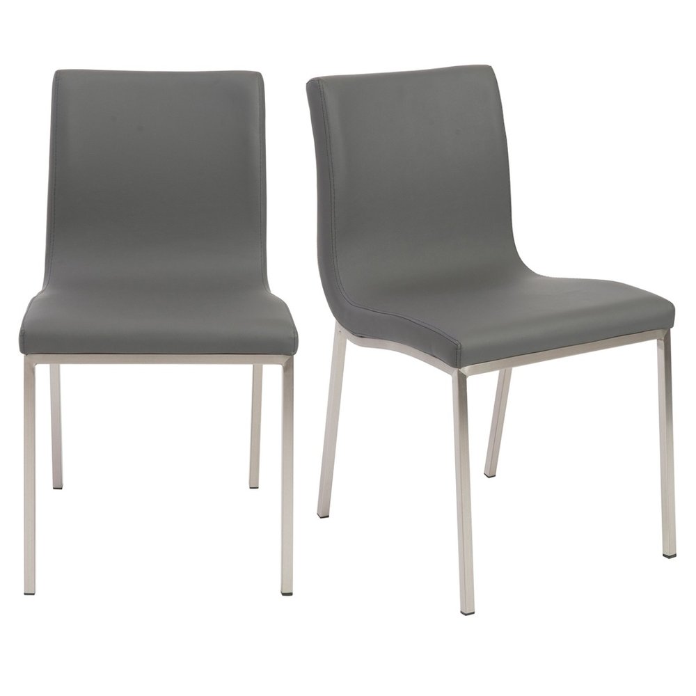 Set of Two Gray And Silver Upholstered Leather Dining Side Chairs HomeRoots
