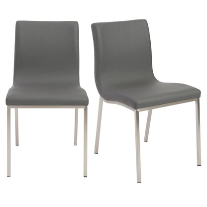 Set of Two Gray And Silver Upholstered Leather Dining Side Chairs HomeRoots
