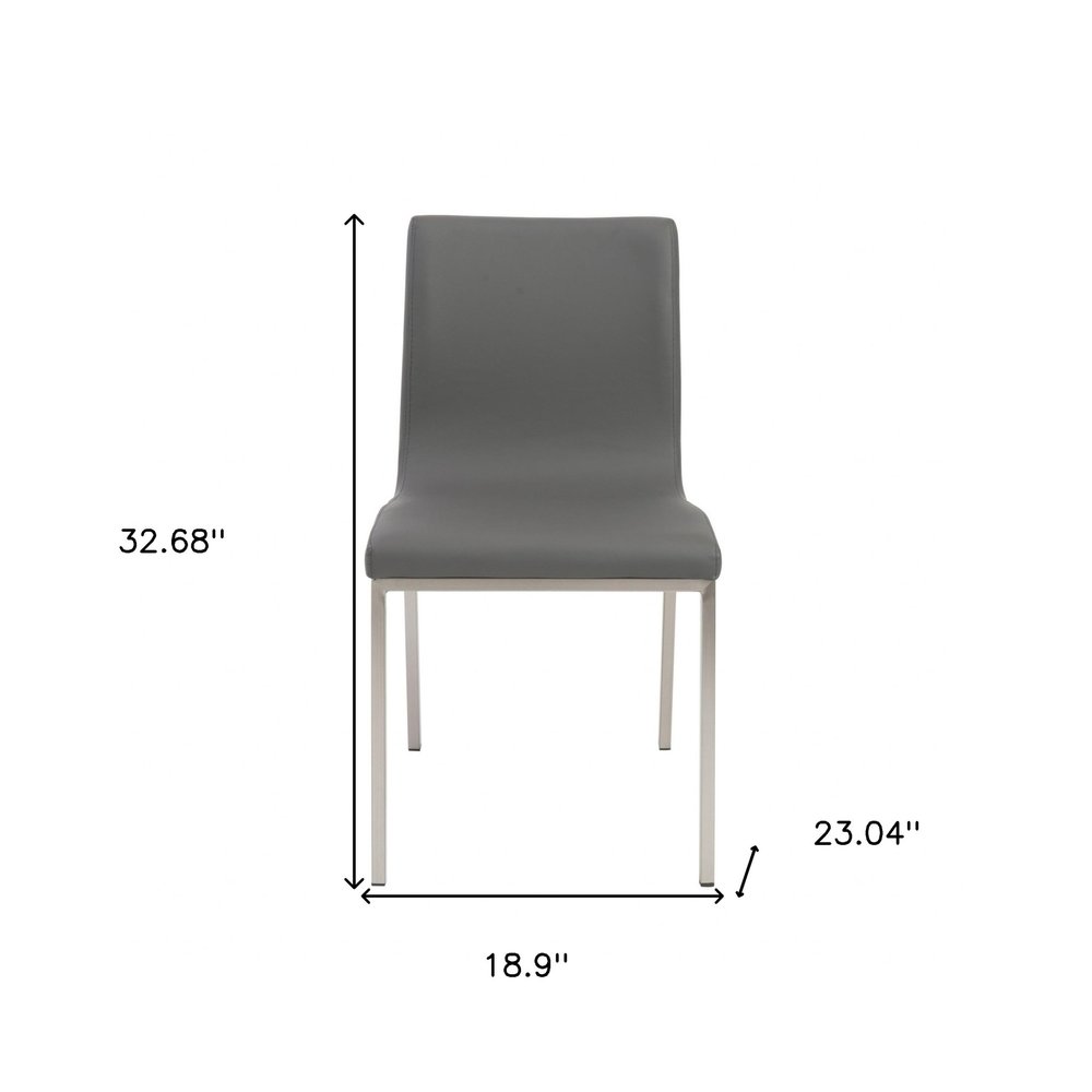 Set of Two Gray And Silver Upholstered Leather Dining Side Chairs HomeRoots