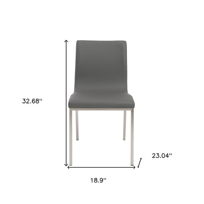 Set of Two Gray And Silver Upholstered Leather Dining Side Chairs HomeRoots