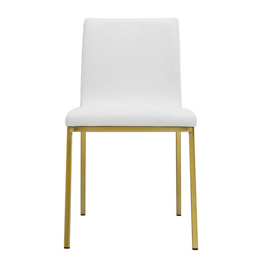 Set of Two Minimalist White Faux Faux Leather and Gold Chairs