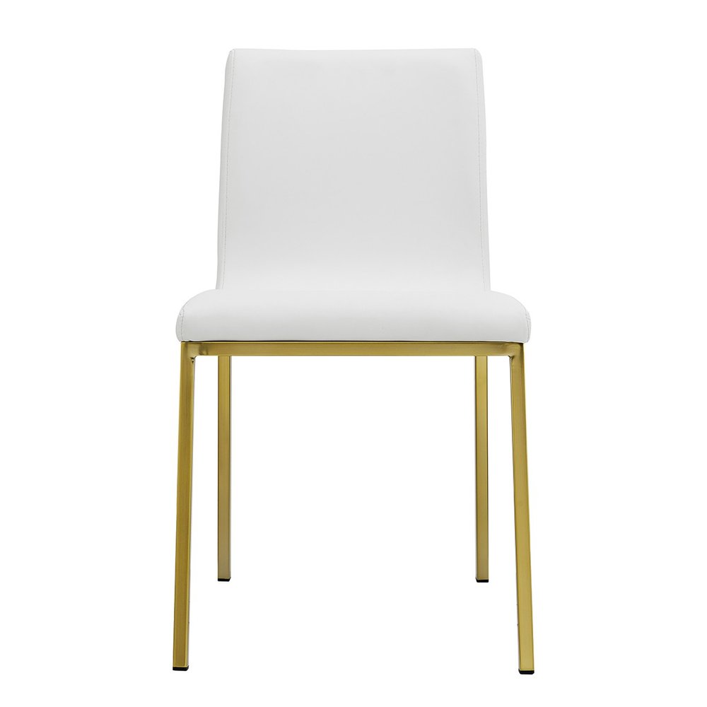 Set of Two White and Gold Upholstered Leather Dining Side Chairs HomeRoots