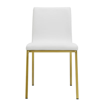 Set of Two White and Gold Upholstered Leather Dining Side Chairs HomeRoots