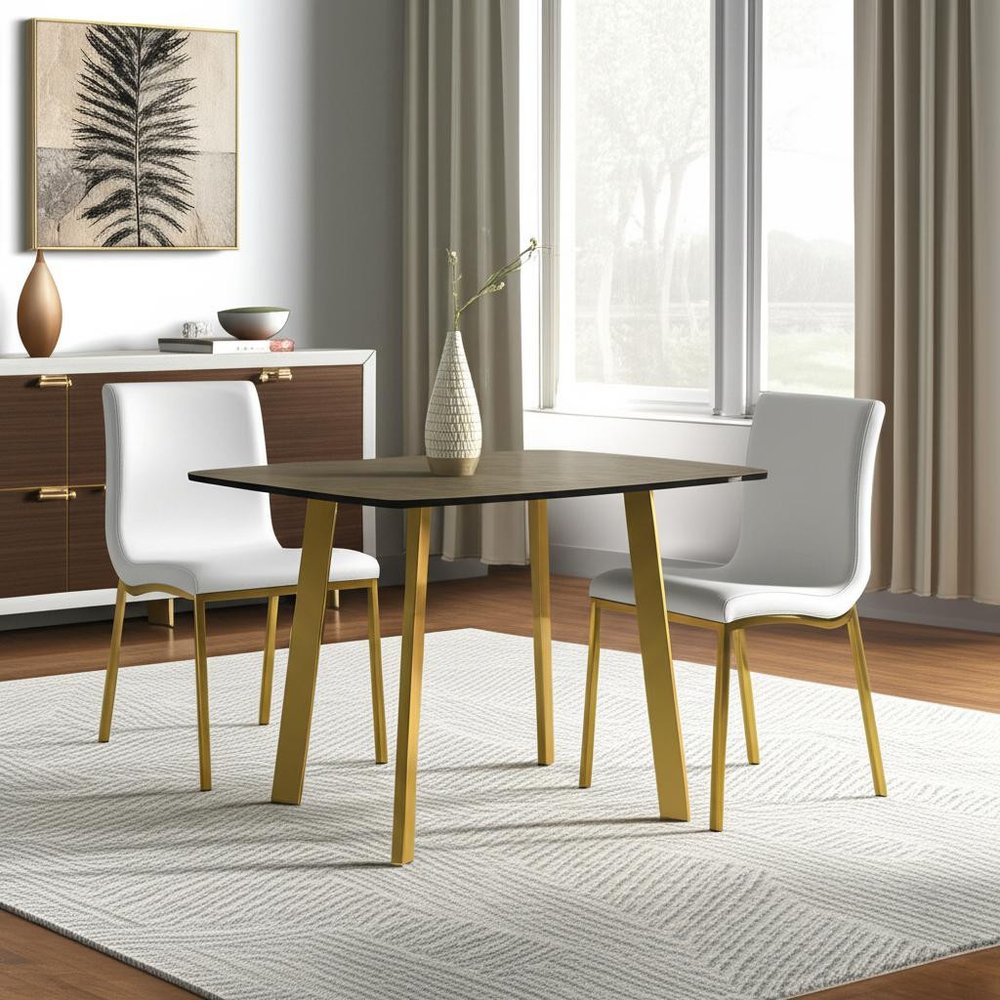 Set of Two White and Gold Upholstered Leather Dining Side Chairs HomeRoots