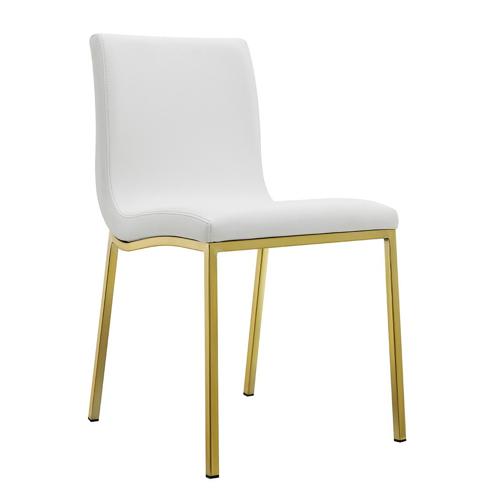 Set of Two White and Gold Upholstered Leather Dining Side Chairs HomeRoots
