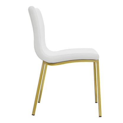 Set of Two White and Gold Upholstered Leather Dining Side Chairs HomeRoots
