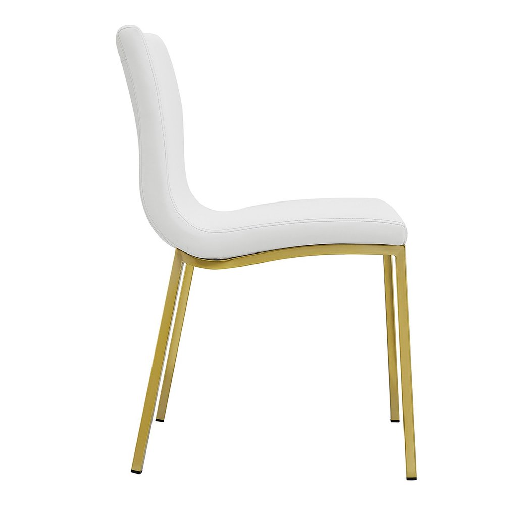Set of Two White and Gold Upholstered Leather Dining Side Chairs HomeRoots
