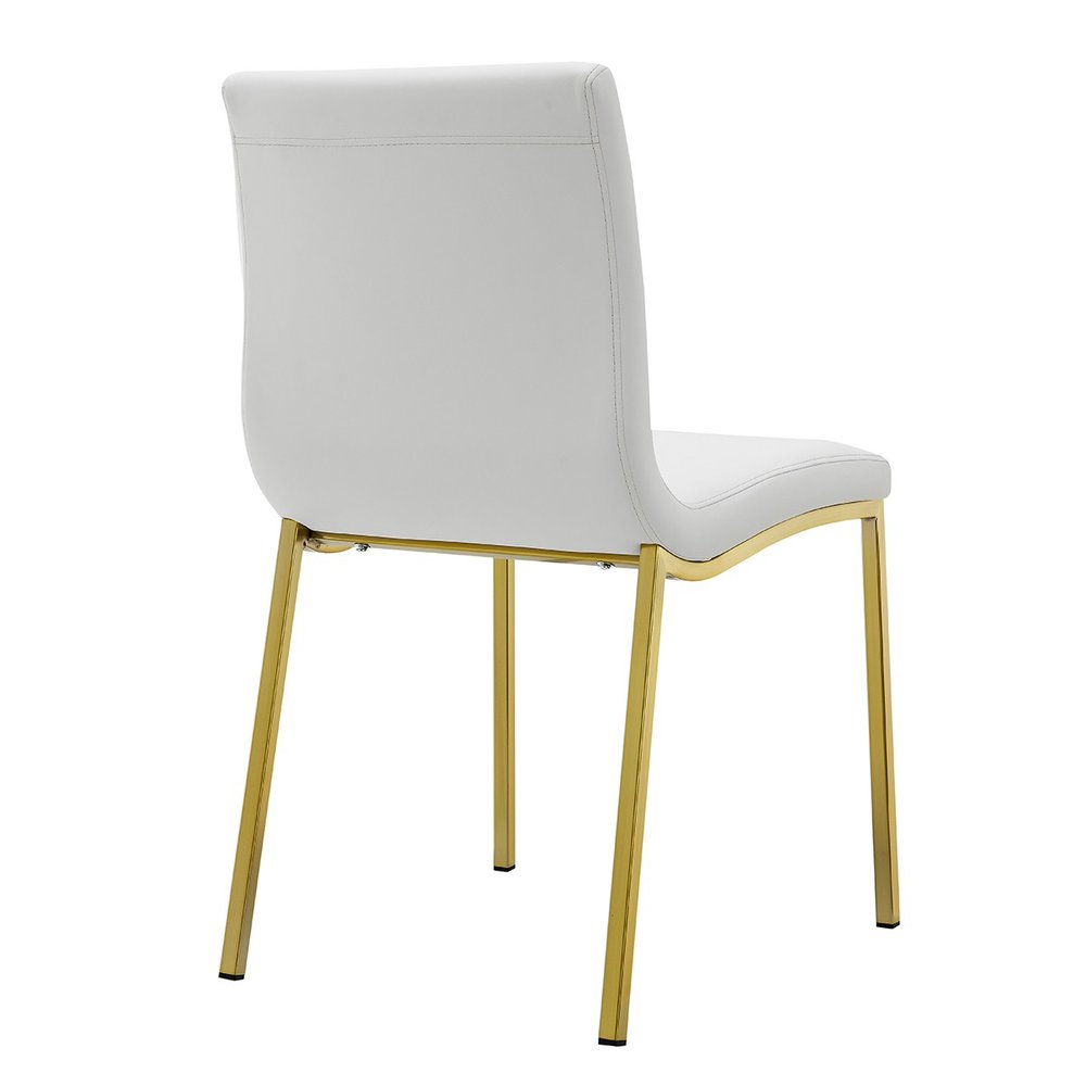 Set of Two White and Gold Upholstered Leather Dining Side Chairs HomeRoots