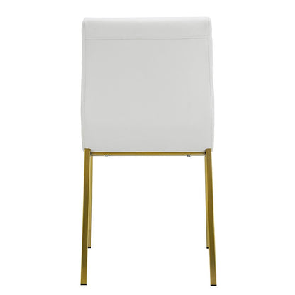 Set of Two White and Gold Upholstered Leather Dining Side Chairs HomeRoots