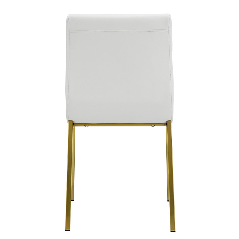Set of Two White and Gold Upholstered Leather Dining Side Chairs HomeRoots