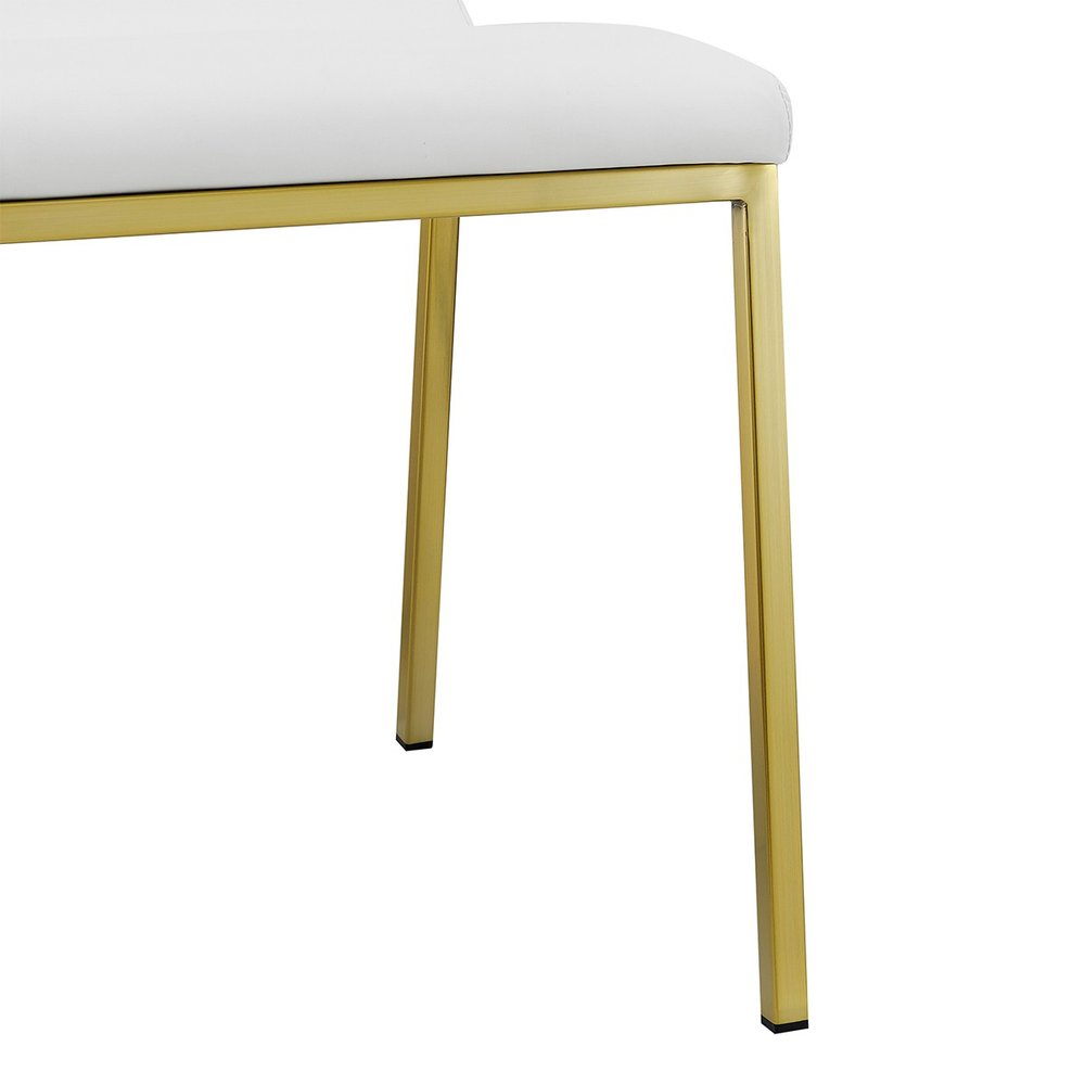 Set of Two White and Gold Upholstered Leather Dining Side Chairs HomeRoots